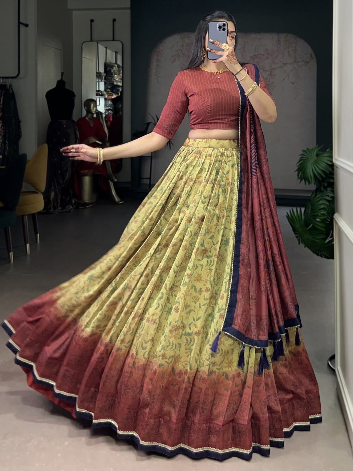 Superb Cream Digital Printed Silk Festive Wear Lehenga Choli With Dupatta