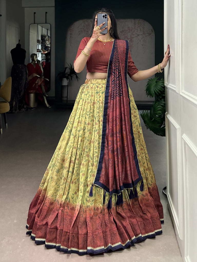 Superb Cream Digital Printed Silk Festive Wear Lehenga Choli With Dupatta