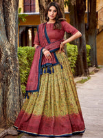 Attractive Yellow Digital Printed Silk Wedding Wear Lehenga Choli