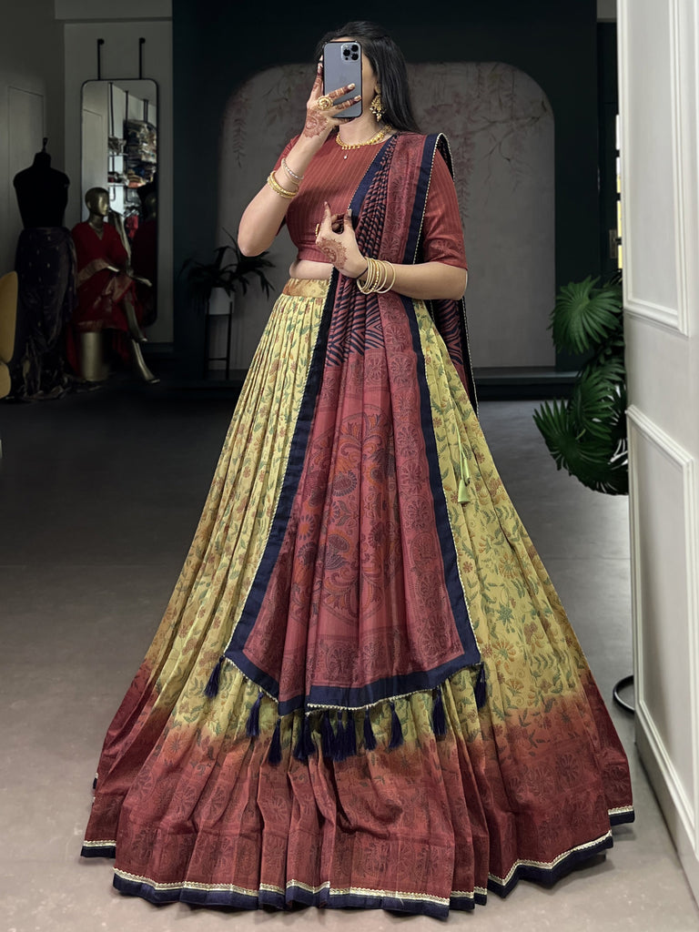 Superb Cream Digital Printed Silk Festive Wear Lehenga Choli With Dupatta