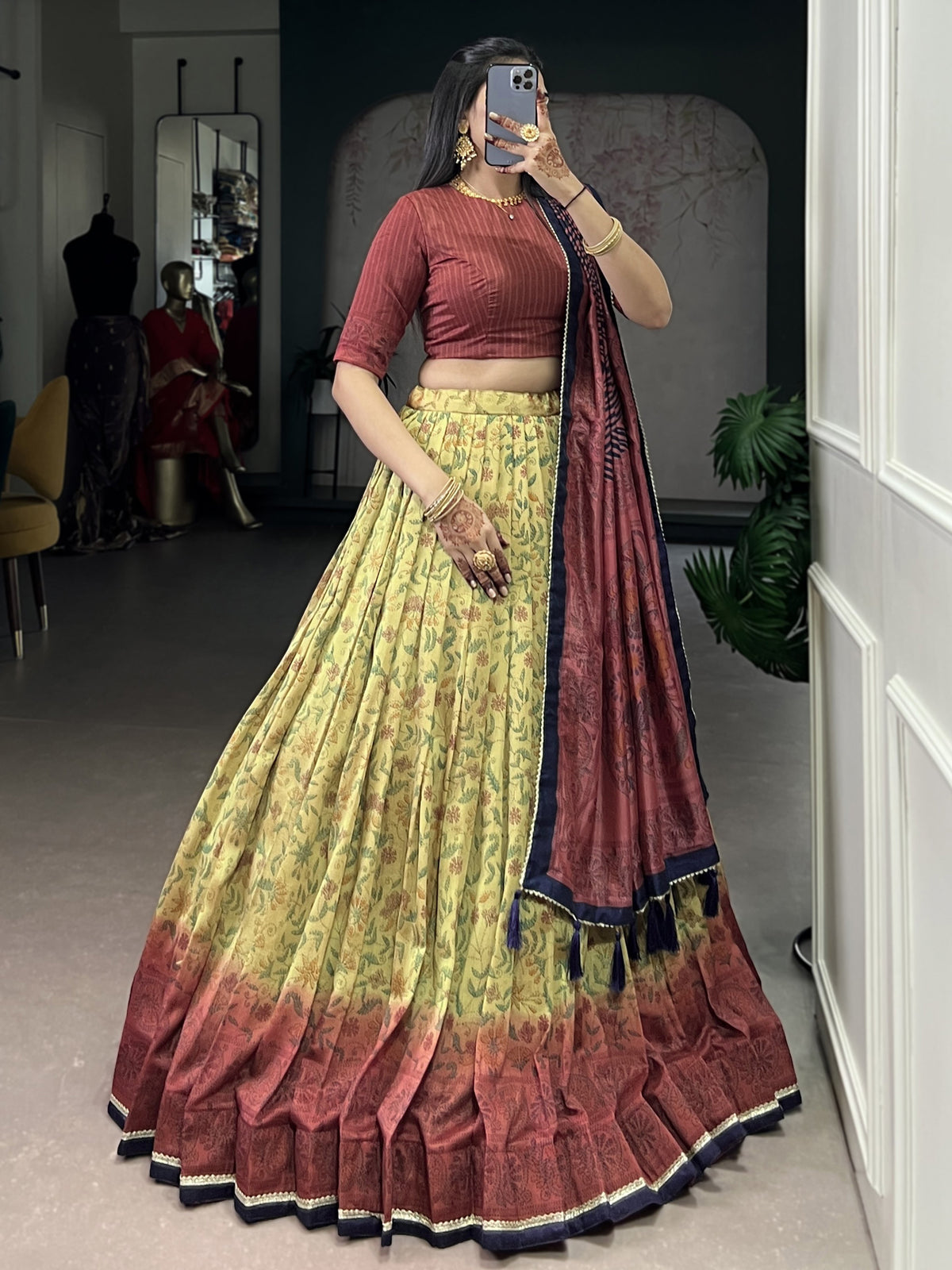 Superb Cream Digital Printed Silk Festive Wear Lehenga Choli With Dupatta