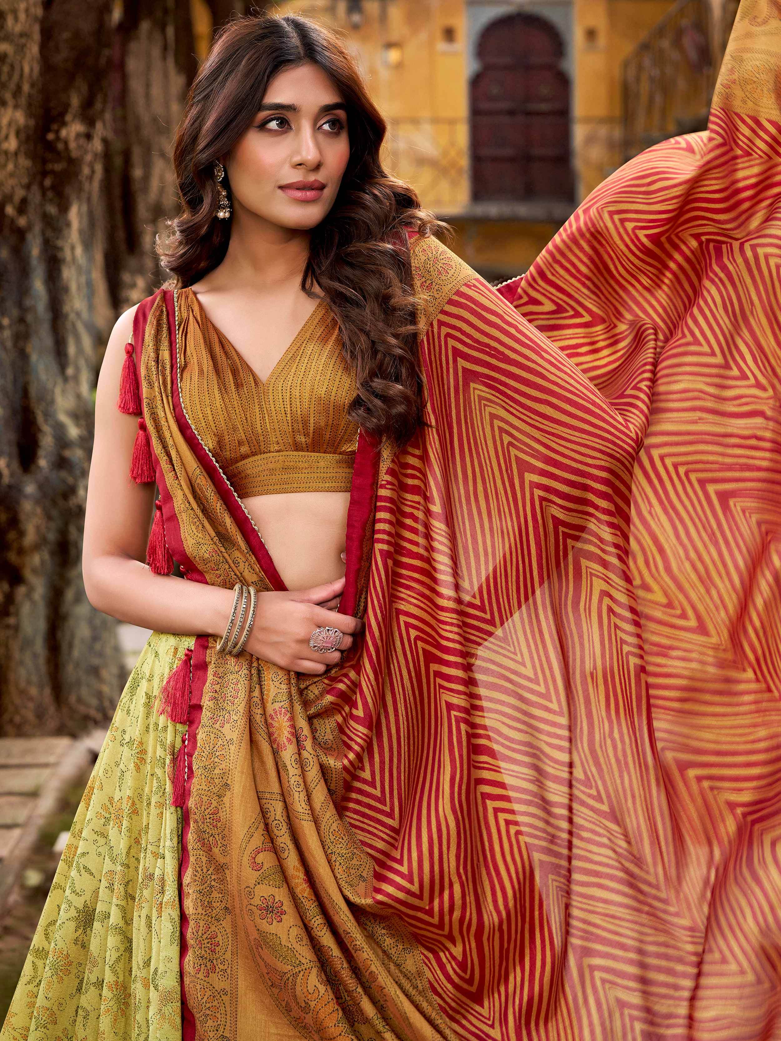 Awesome Green Digital Printed Silk Festival Wear Lehenga Choli