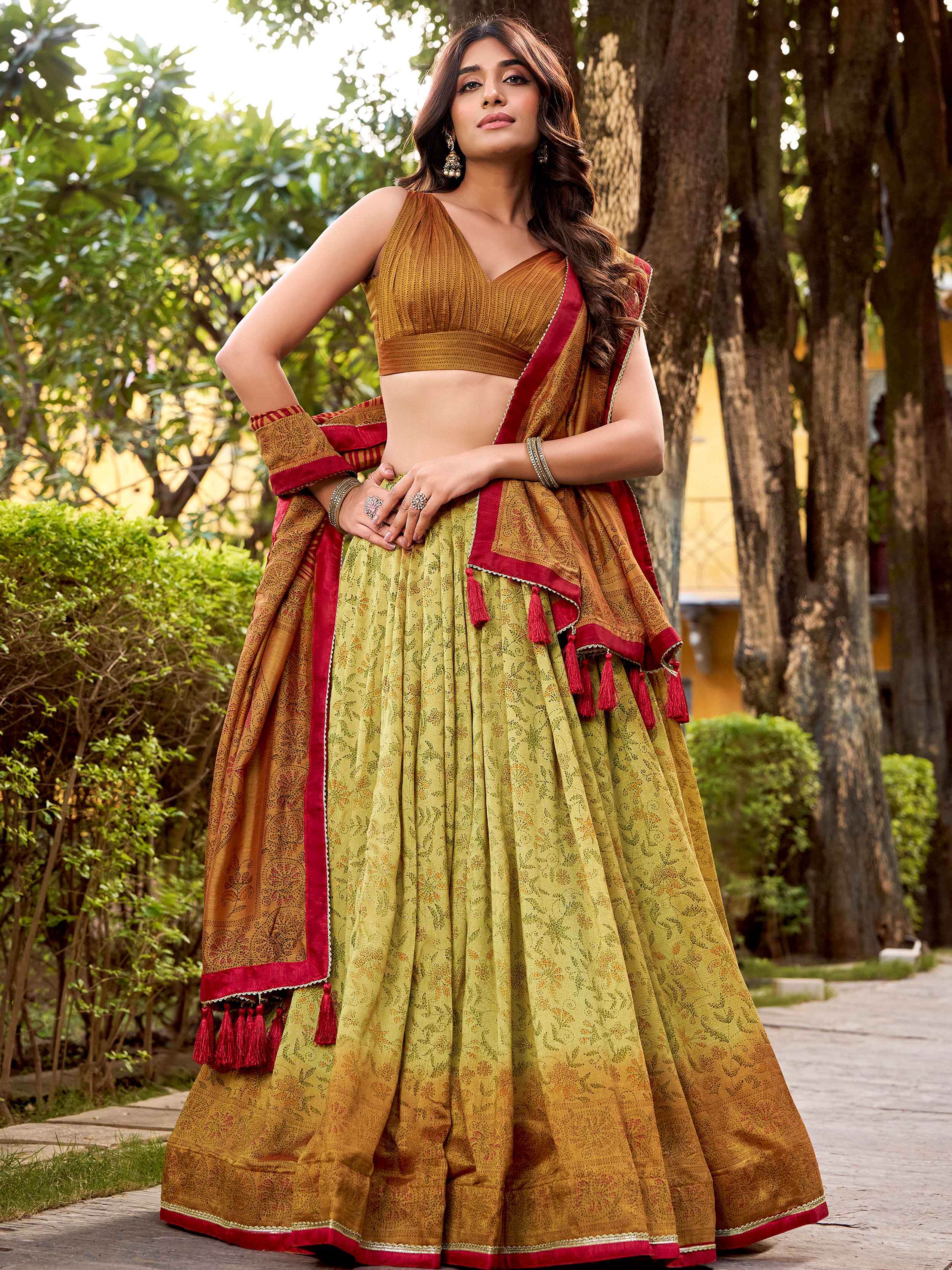 Awesome Green Digital Printed Silk Festival Wear Lehenga Choli