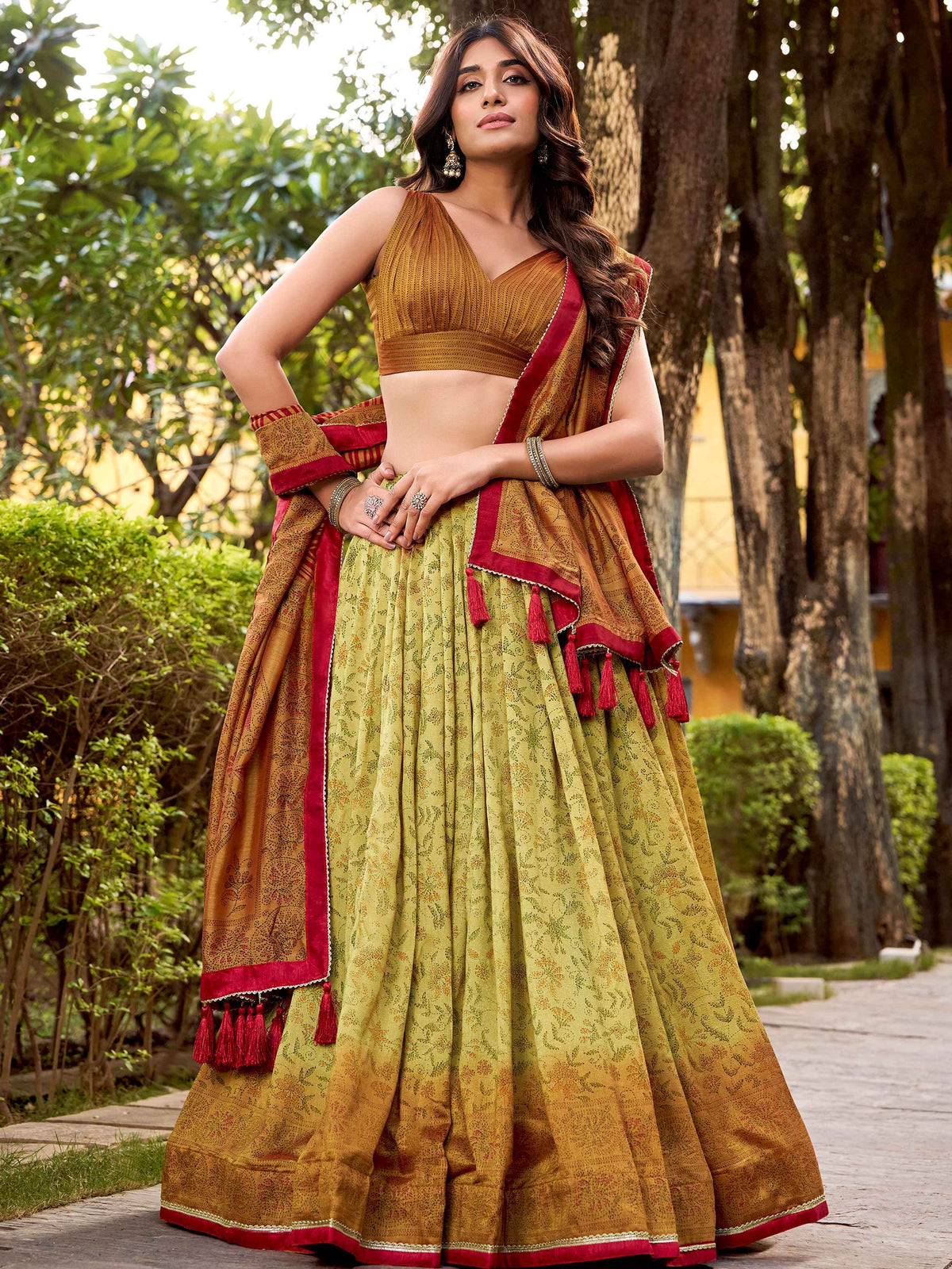 Awesome Green Digital Printed Silk Festival Wear Lehenga Choli