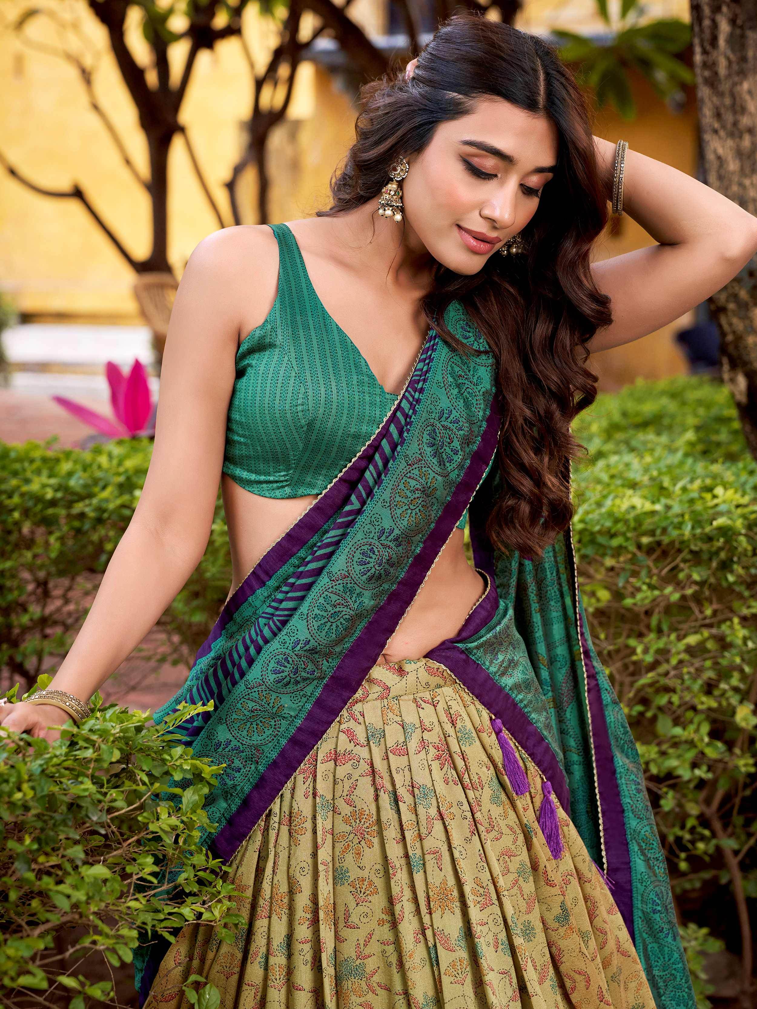 Gorgeous Green Digital Printed Silk Bridesmaid Lehenga Choli