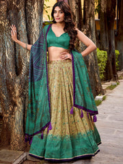 Gorgeous Green Digital Printed Silk Bridesmaid Lehenga Choli