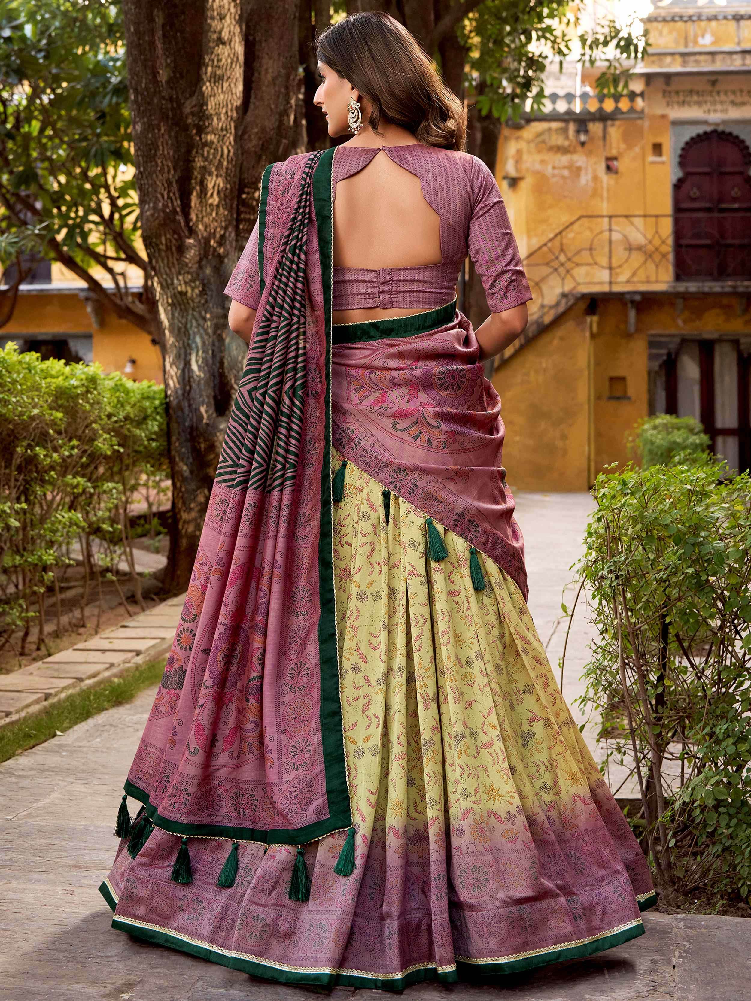 Glamorous Green Digital Printed Silk Function Wear Lehenga Choli