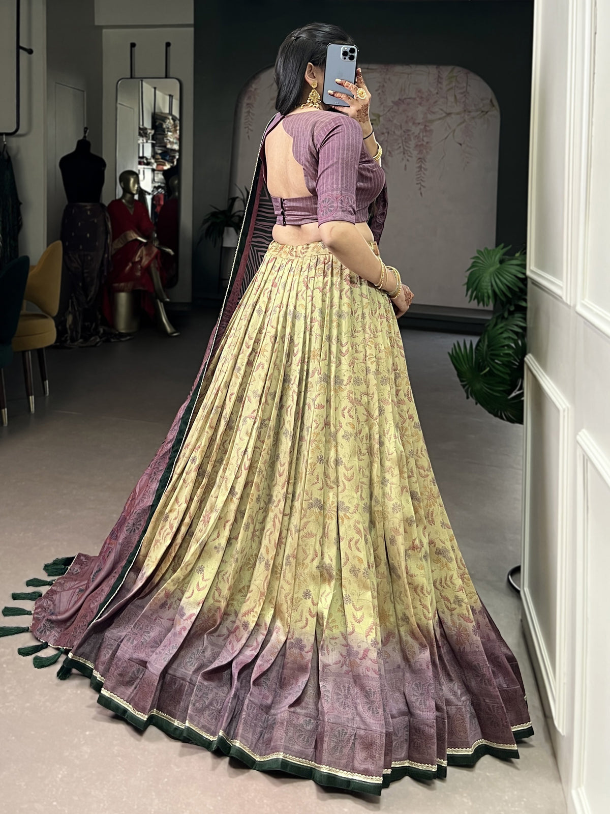Captivating Mauve Digital Printed Silk Wedding Wear Lehenga Choli