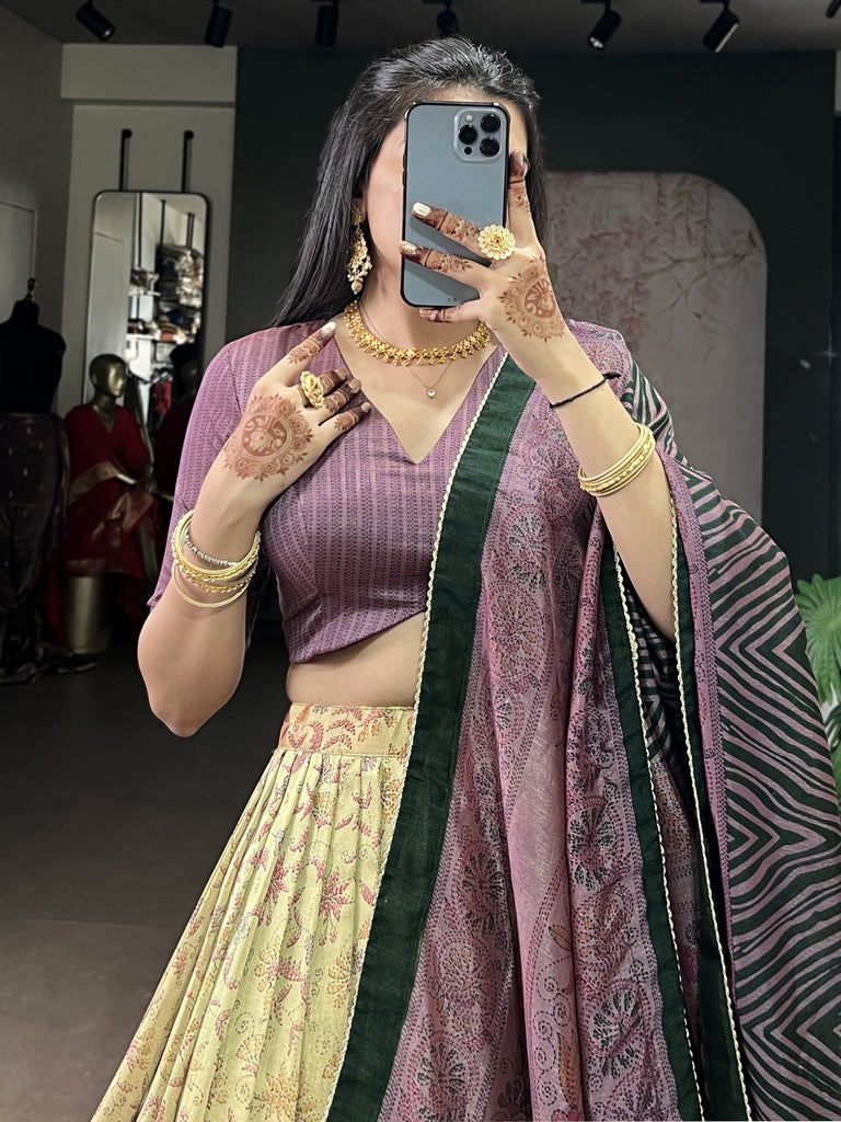 Captivating Mauve Digital Printed Silk Wedding Wear Lehenga Choli