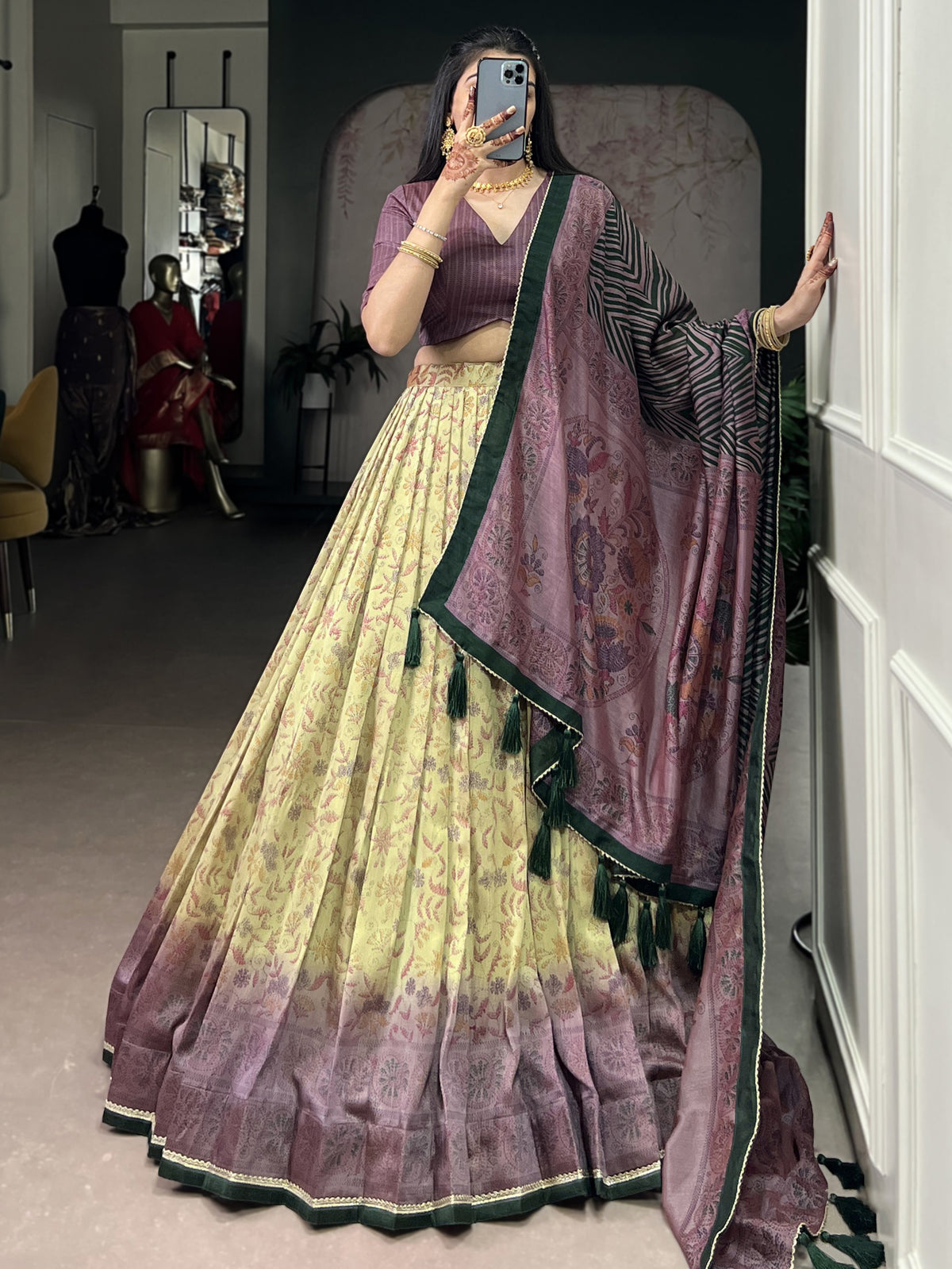 Captivating Mauve Digital Printed Silk Wedding Wear Lehenga Choli