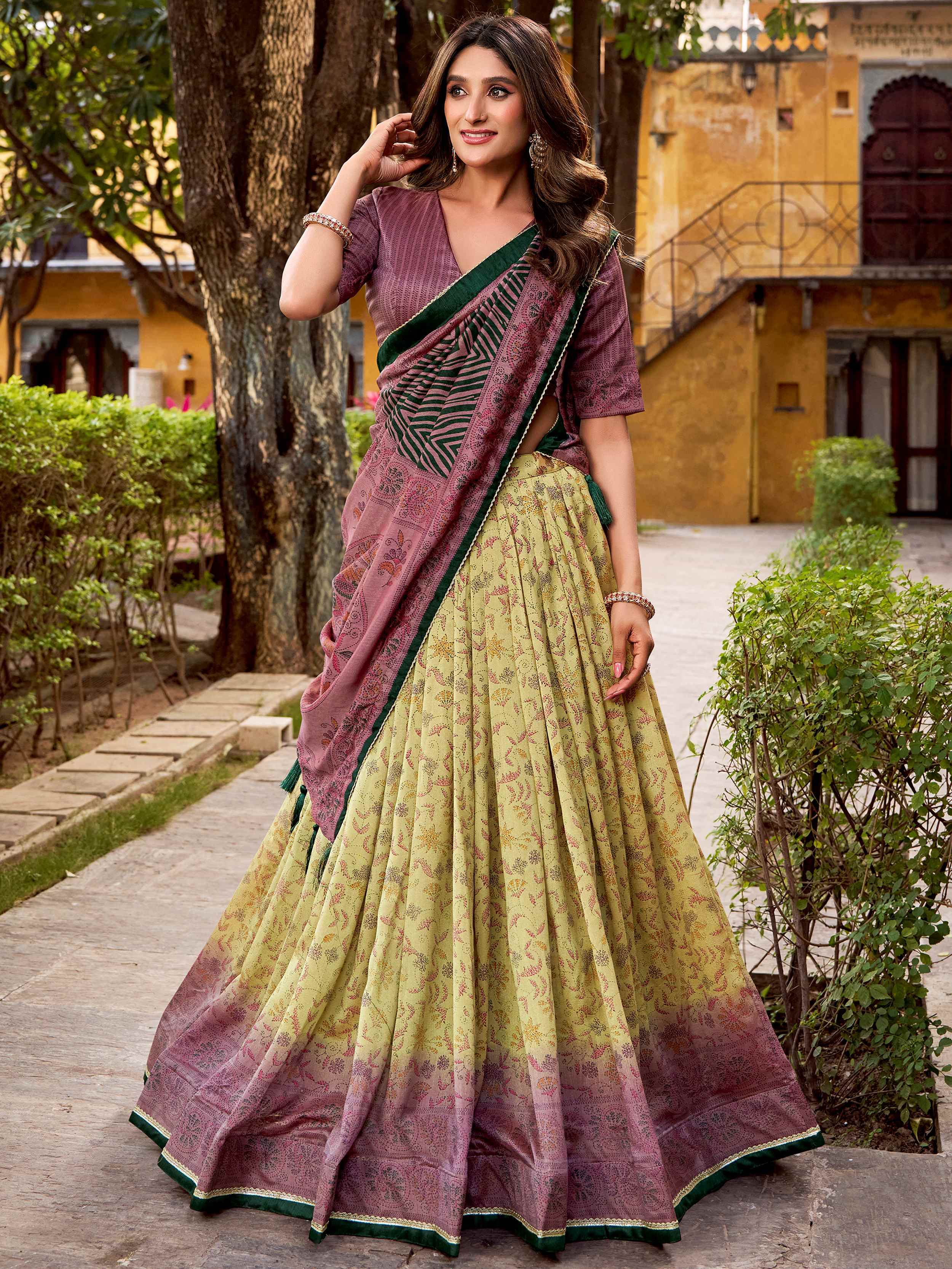 Glamorous Green Digital Printed Silk Function Wear Lehenga Choli