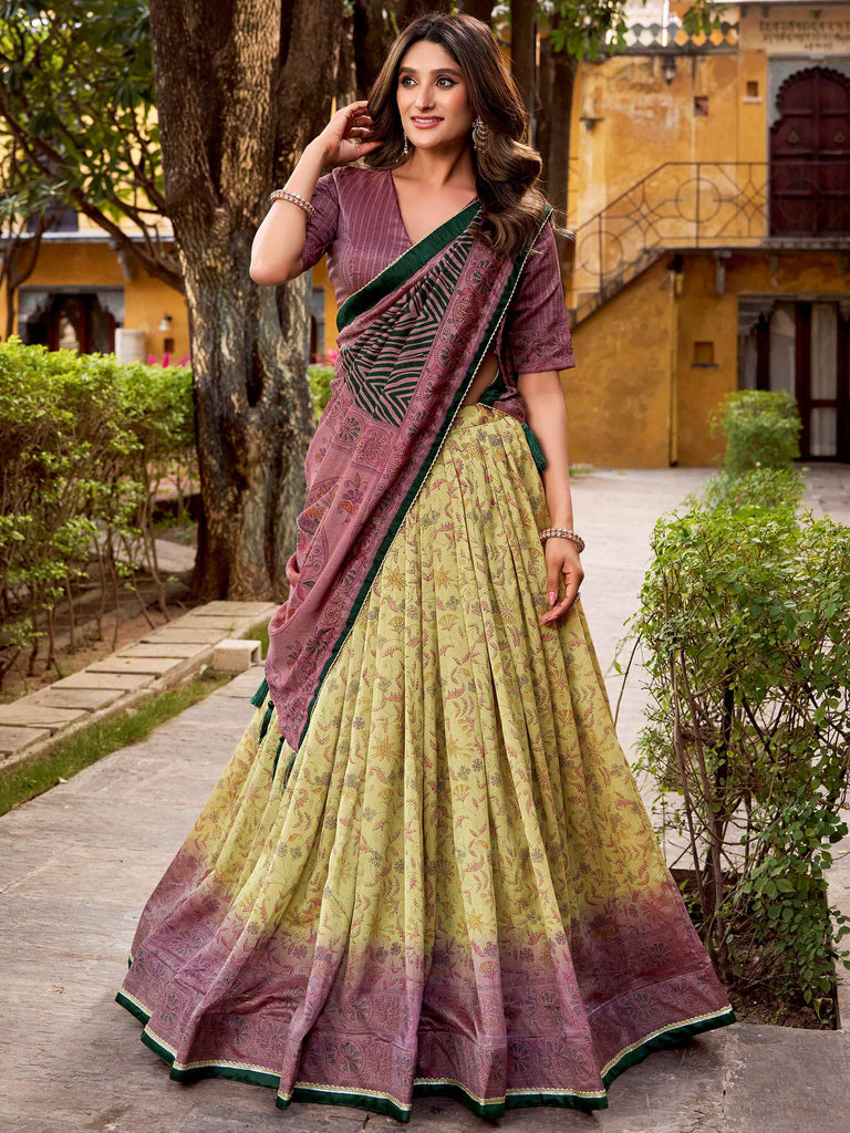 Glamorous Green Digital Printed Silk Function Wear Lehenga Choli