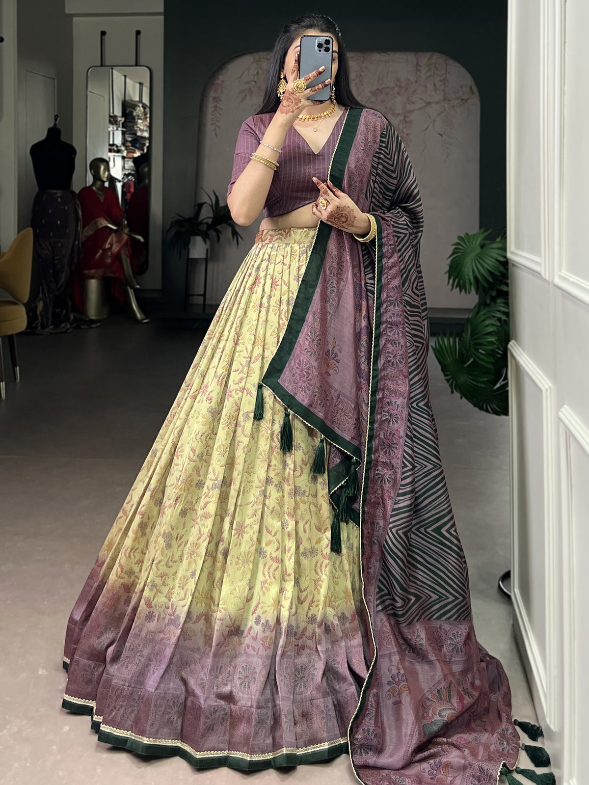 Captivating Mauve Digital Printed Silk Wedding Wear Lehenga Choli
