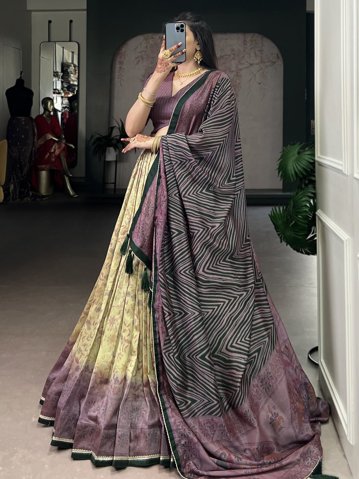 Captivating Mauve Digital Printed Silk Wedding Wear Lehenga Choli