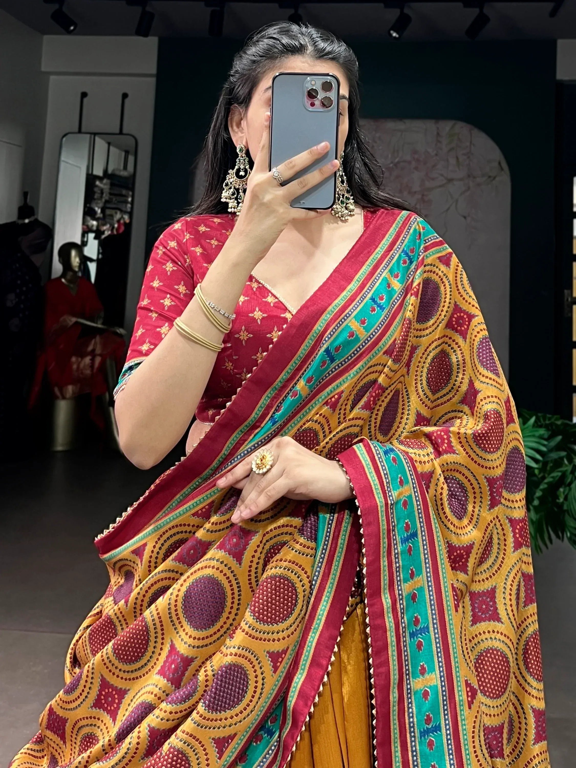 Excellent Mustard Yellow Printed Silk Haldi Wear Lehenga Choli