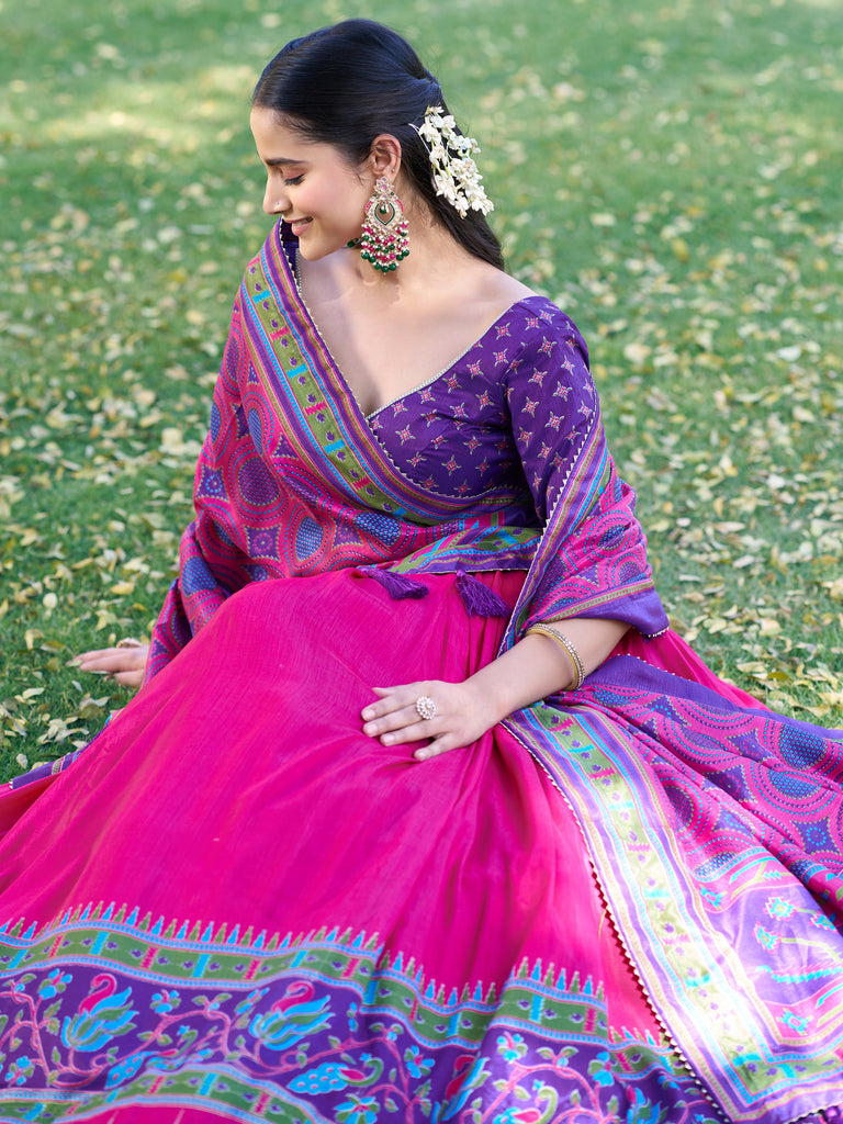 Fabulous Pink Digital Printed Silk Traditional Lehenga Choli With Dupatta