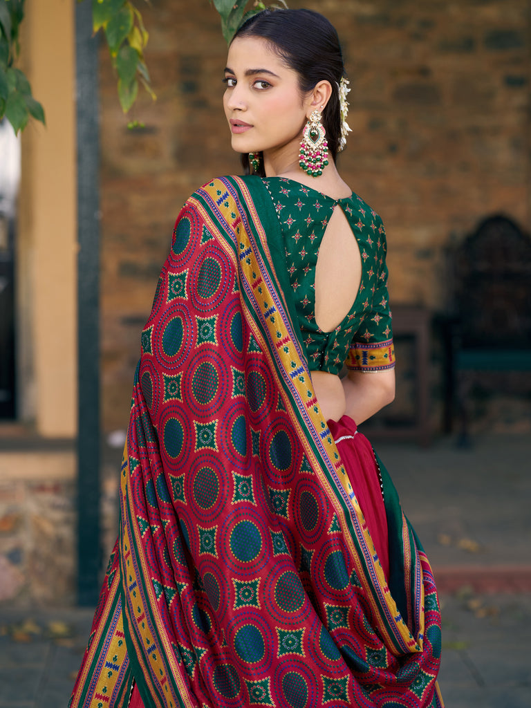 Wonderful Red Digital Printed Silk Wedding Wear Lehenga Choli