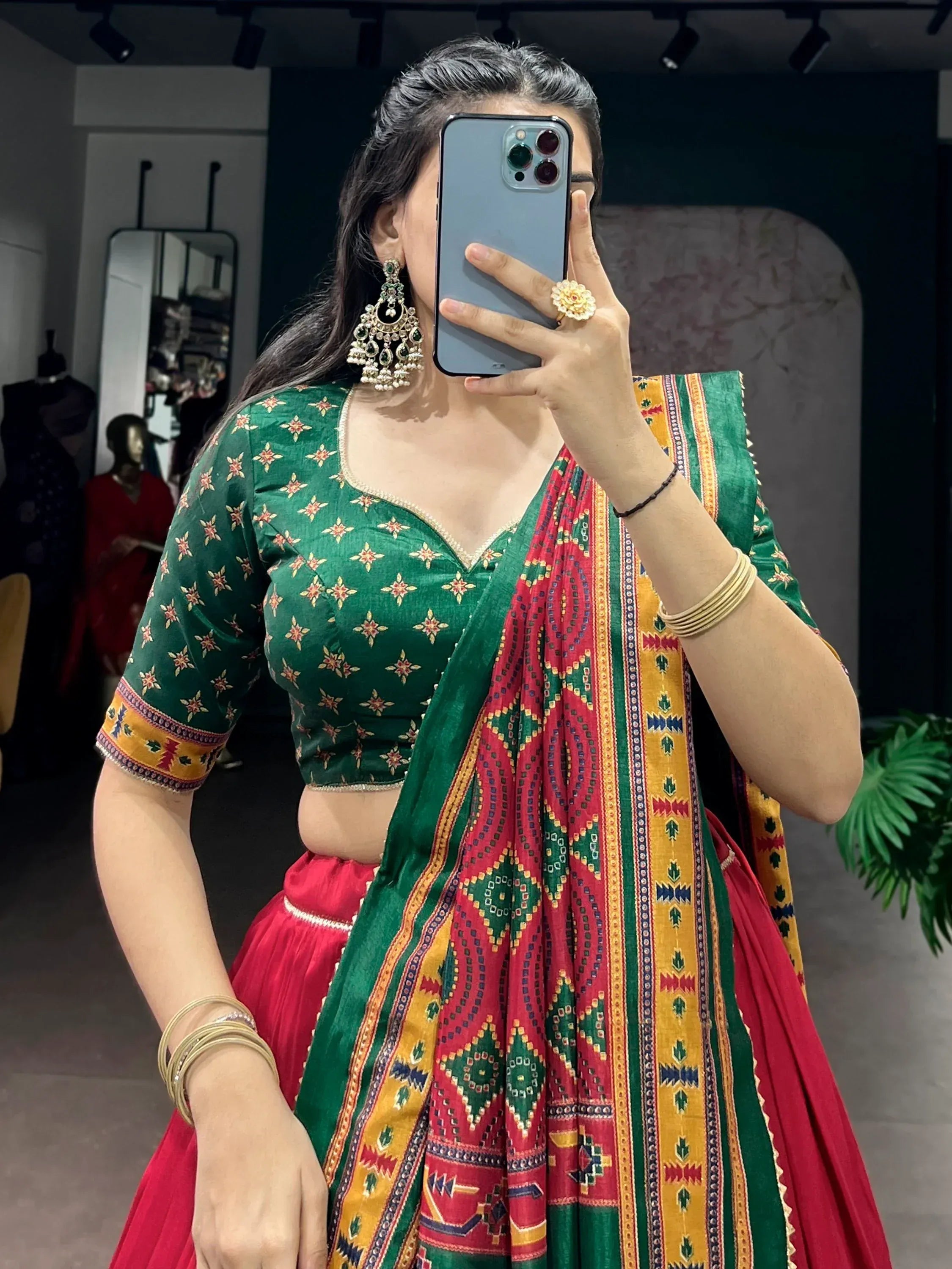 Spectacular Red Digital Printed Silk Engagement Wear Lehenga With Blouse