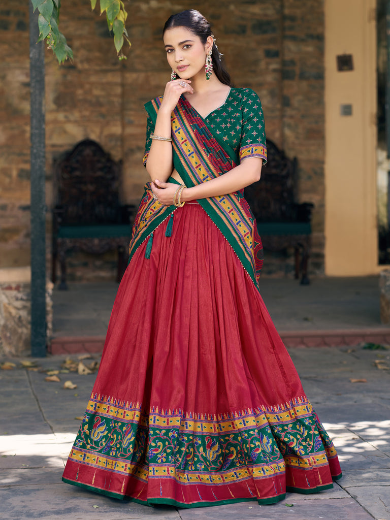 Wonderful Red Digital Printed Silk Wedding Wear Lehenga Choli