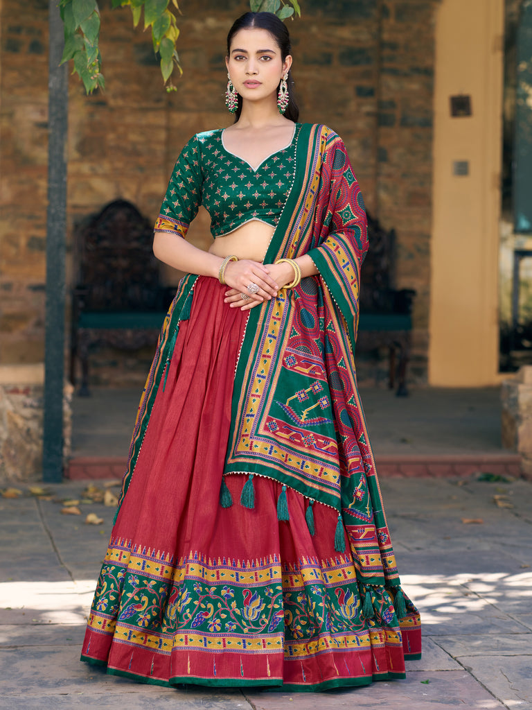 Wonderful Red Digital Printed Silk Wedding Wear Lehenga Choli