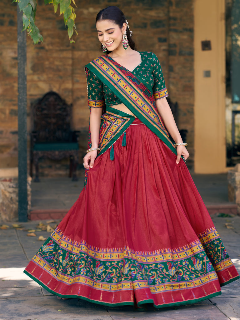 Wonderful Red Digital Printed Silk Wedding Wear Lehenga Choli