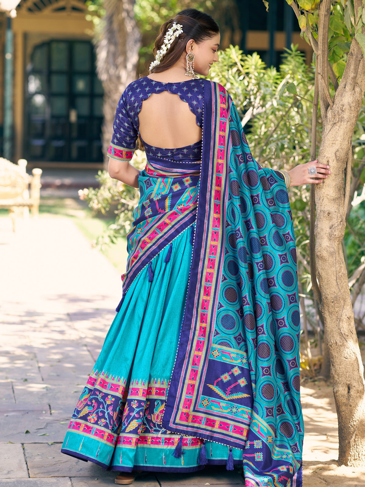 Graceful Sky Blue Printed Silk Marriage Wear Lehenga Choli With Dupatta