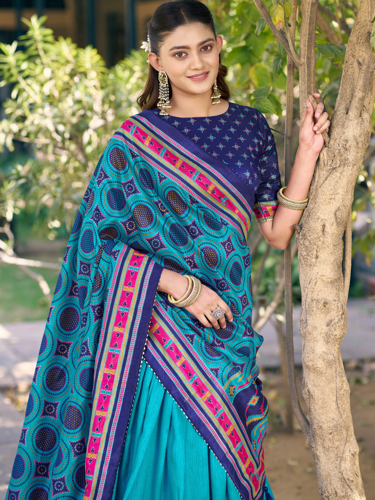 Graceful Sky Blue Printed Silk Marriage Wear Lehenga Choli With Dupatta