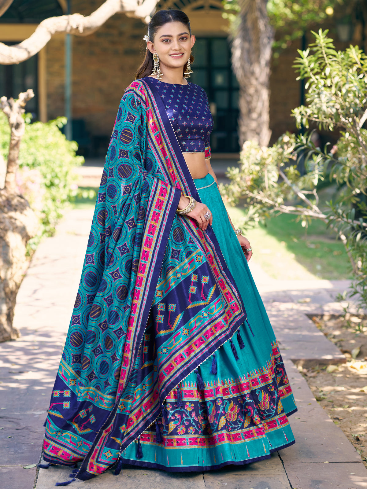 Graceful Sky Blue Printed Silk Marriage Wear Lehenga Choli With Dupatta