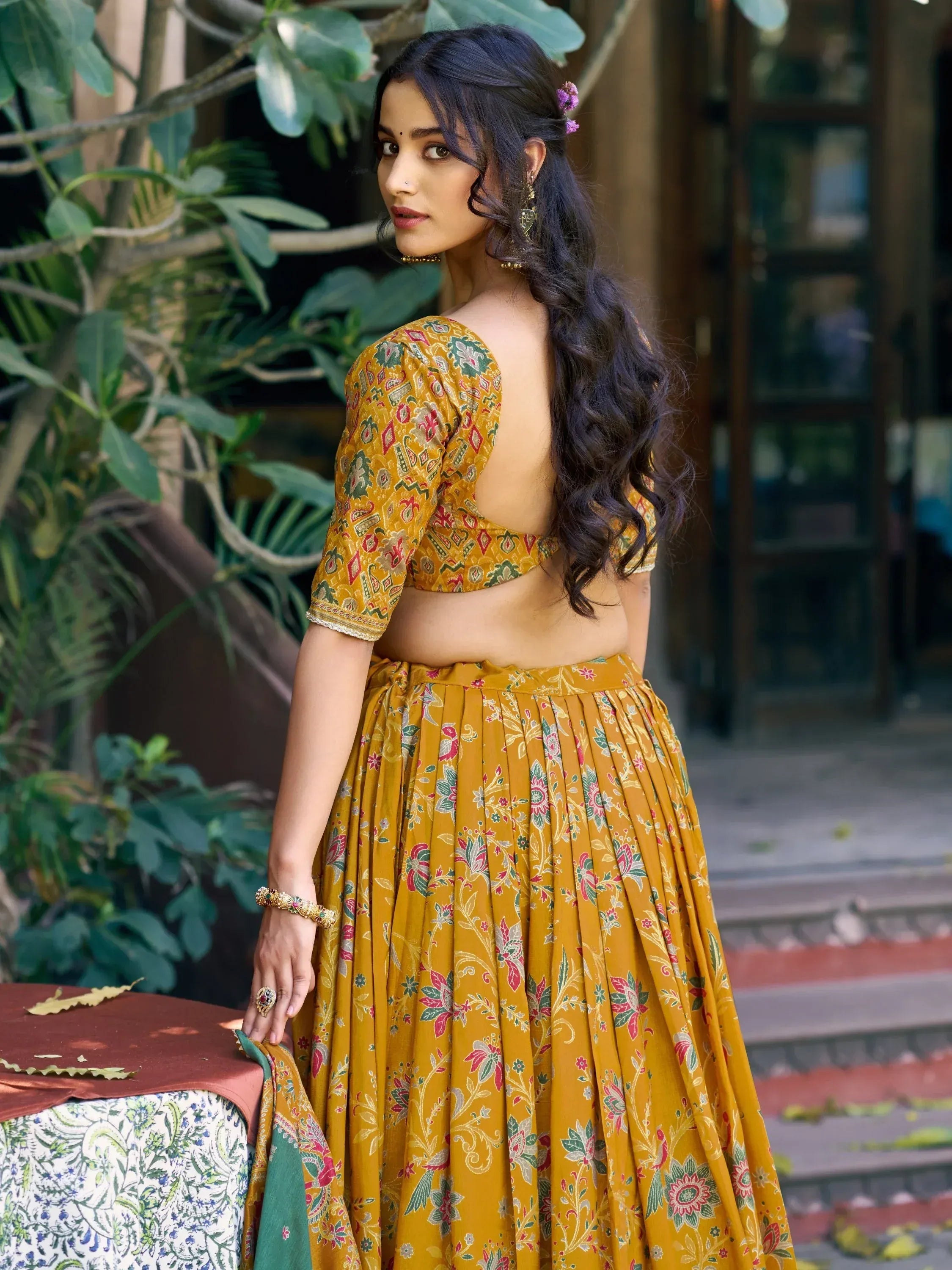 Gorgeous Mustard Yellow Foil Printed Tussar Silk Haldi Wear Lehenga Choli