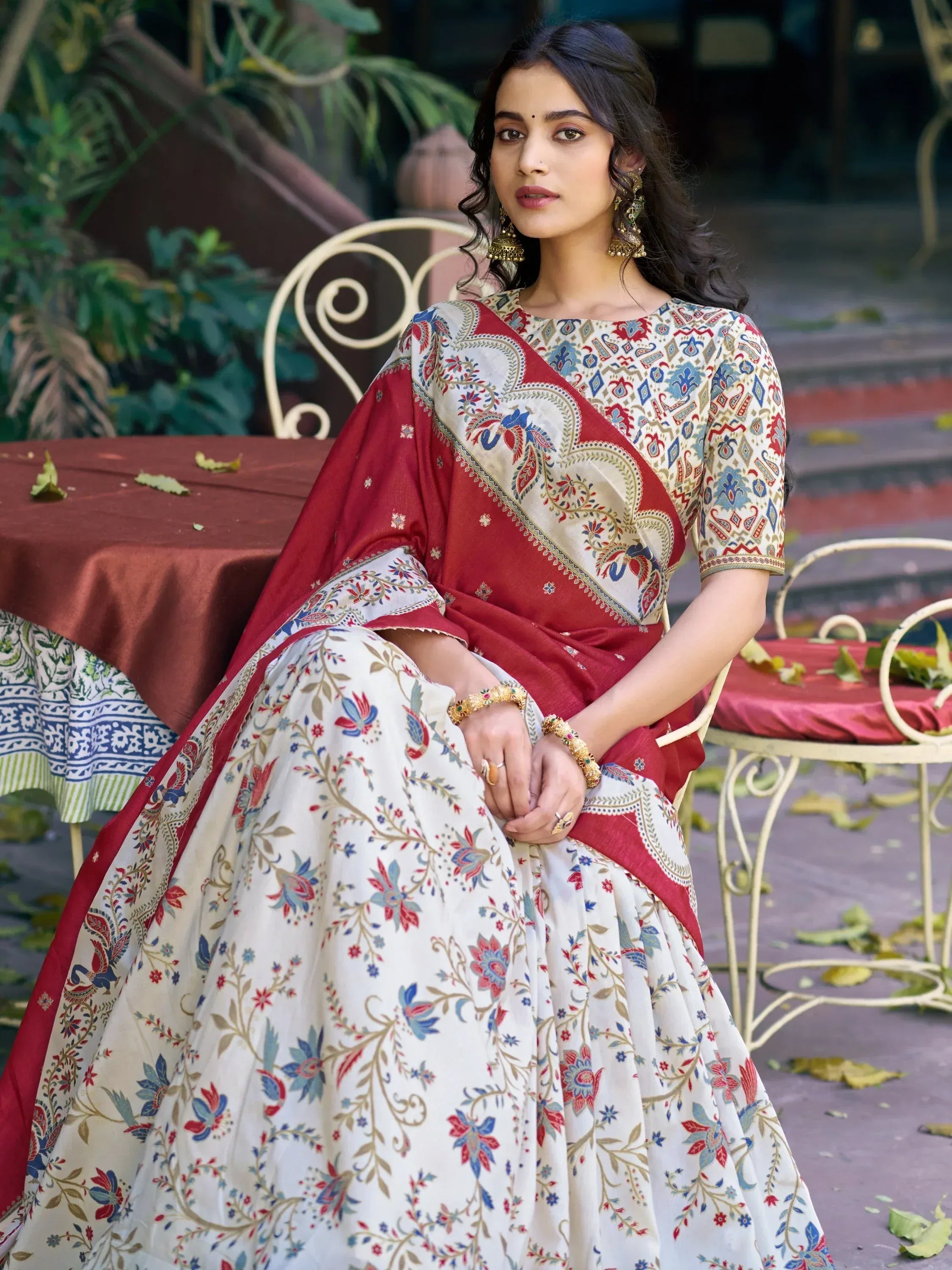 Classic Off White Foil Work Tussar Silk Festive Wear Lehenga Choli With Dupatta