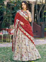 Classic Off White Foil Work Tussar Silk Festive Wear Lehenga Choli With Dupatta