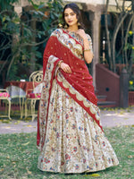 Classic Off White Foil Work Tussar Silk Festive Wear Lehenga Choli With Dupatta