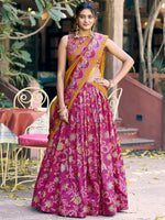 Regal Rani Pink Foil Printed Tussar Silk Wedding Wear Lehenga With Blouse