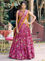 Regal Rani Pink Foil Printed Tussar Silk Wedding Wear Lehenga With Blouse