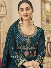 Excellent Blue Zari Embroidered Georgette Festival Wear Salwar Suit