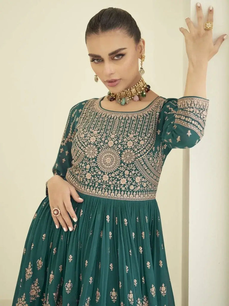 Wonderful Blue Sequins Embroidery Georgette Ready-Made Palazzo Suit