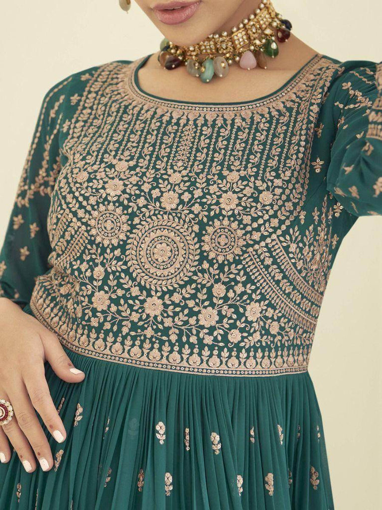 Wonderful Blue Sequins Embroidery Georgette Ready-Made Palazzo Suit