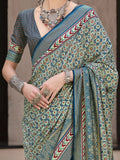 Awesome Teal Blue Patola Printed Silk Function Wear Saree With Blouse