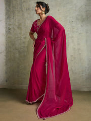Gorgeous Pink Chiffon Party Wear Saree With Diamond Work Blouse