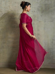 Gorgeous Pink Chiffon Party Wear Saree With Diamond Work Blouse