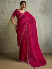 Gorgeous Pink Chiffon Party Wear Saree With Diamond Work Blouse
