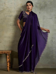 Elegant Purple Chiffon Festive Wear Saree With Diamond Work Blouse