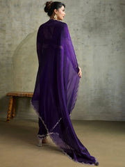 Elegant Purple Chiffon Festive Wear Saree With Diamond Work Blouse