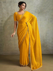 Graceful Yellow Chiffon Haldi Wear Saree With Diamond Work Blouse