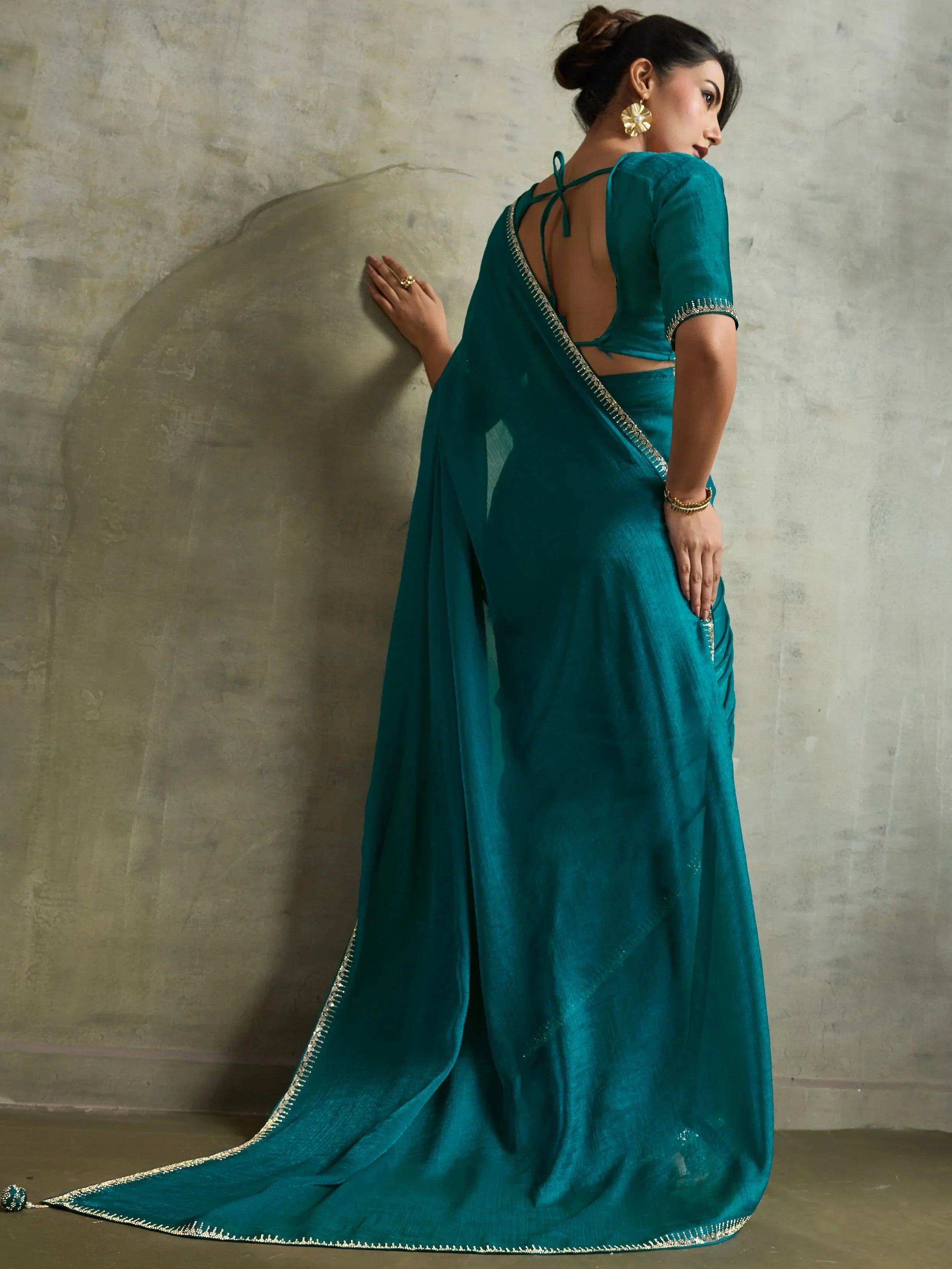Captivating Green Chiffon Festive Wear Saree With Diamond Work Blouse
