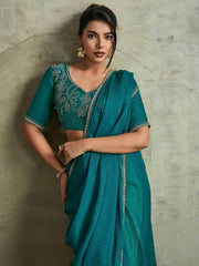 Captivating Green Chiffon Festive Wear Saree With Diamond Work Blouse