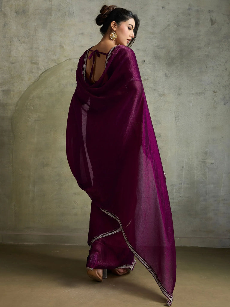 Glowing Purple Chiffon Party Wear Saree With Diamond Work Blouse