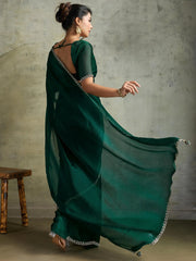 Sparkling Green Chiffon Function Wear Saree With Diamond Work Blouse