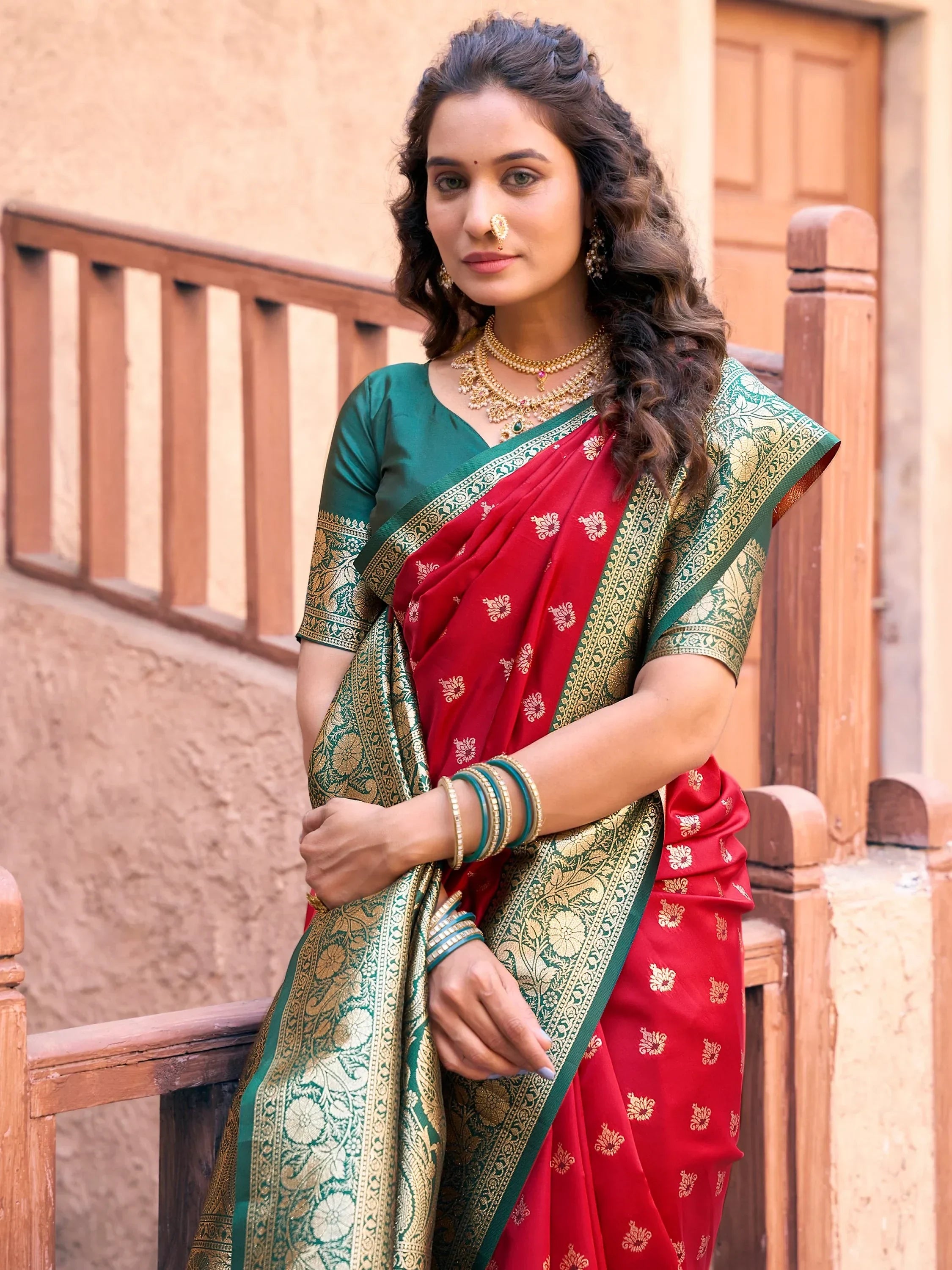 Amazing Red Zari Weaving Wedding Wear Saree With Blouse