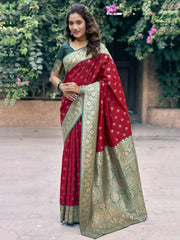 Amazing Red Zari Weaving Wedding Wear Saree With Blouse